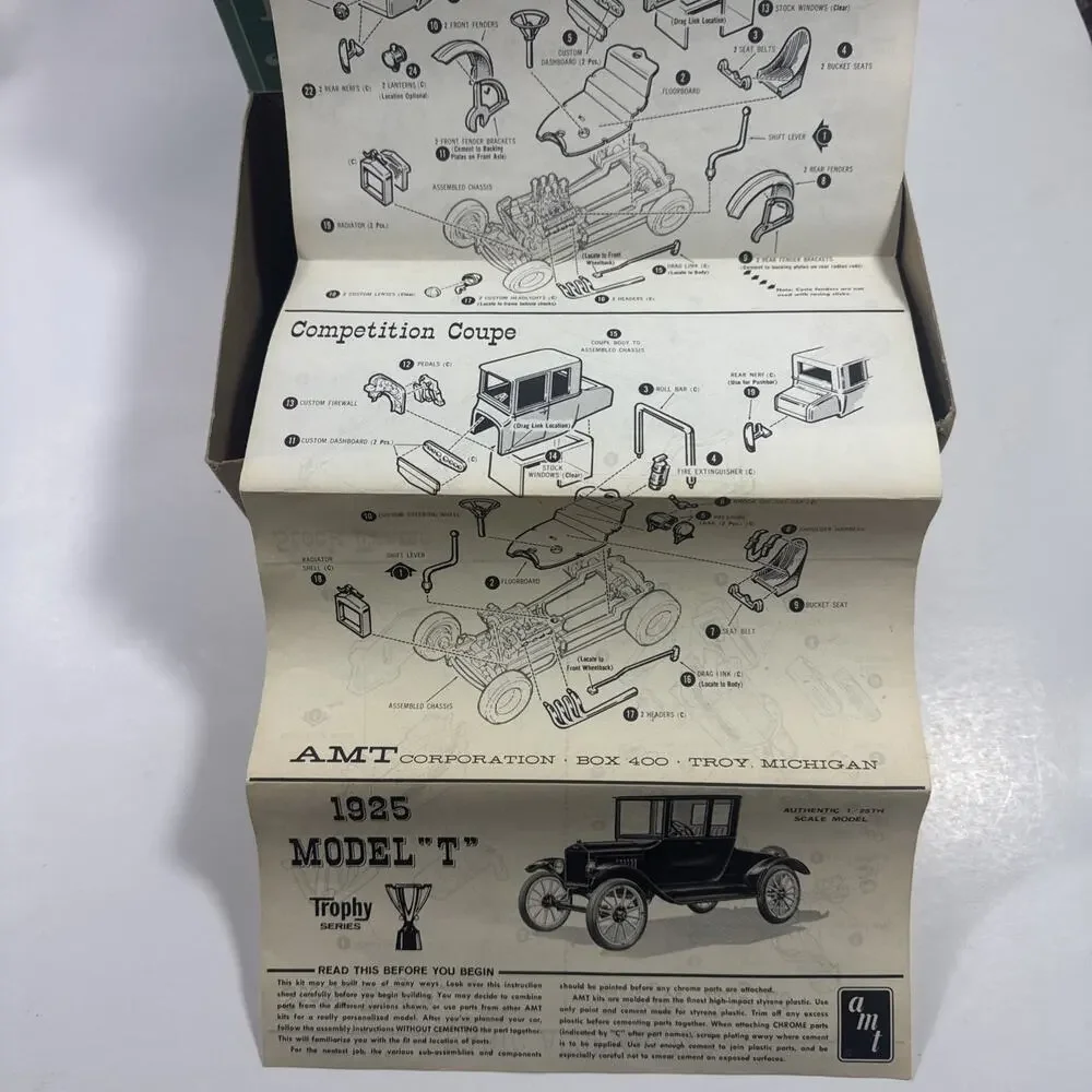 Vintage AMT 1925 Ford Model T 3n1 1/25 Model Kit Original Issue Unbuilt Open Box